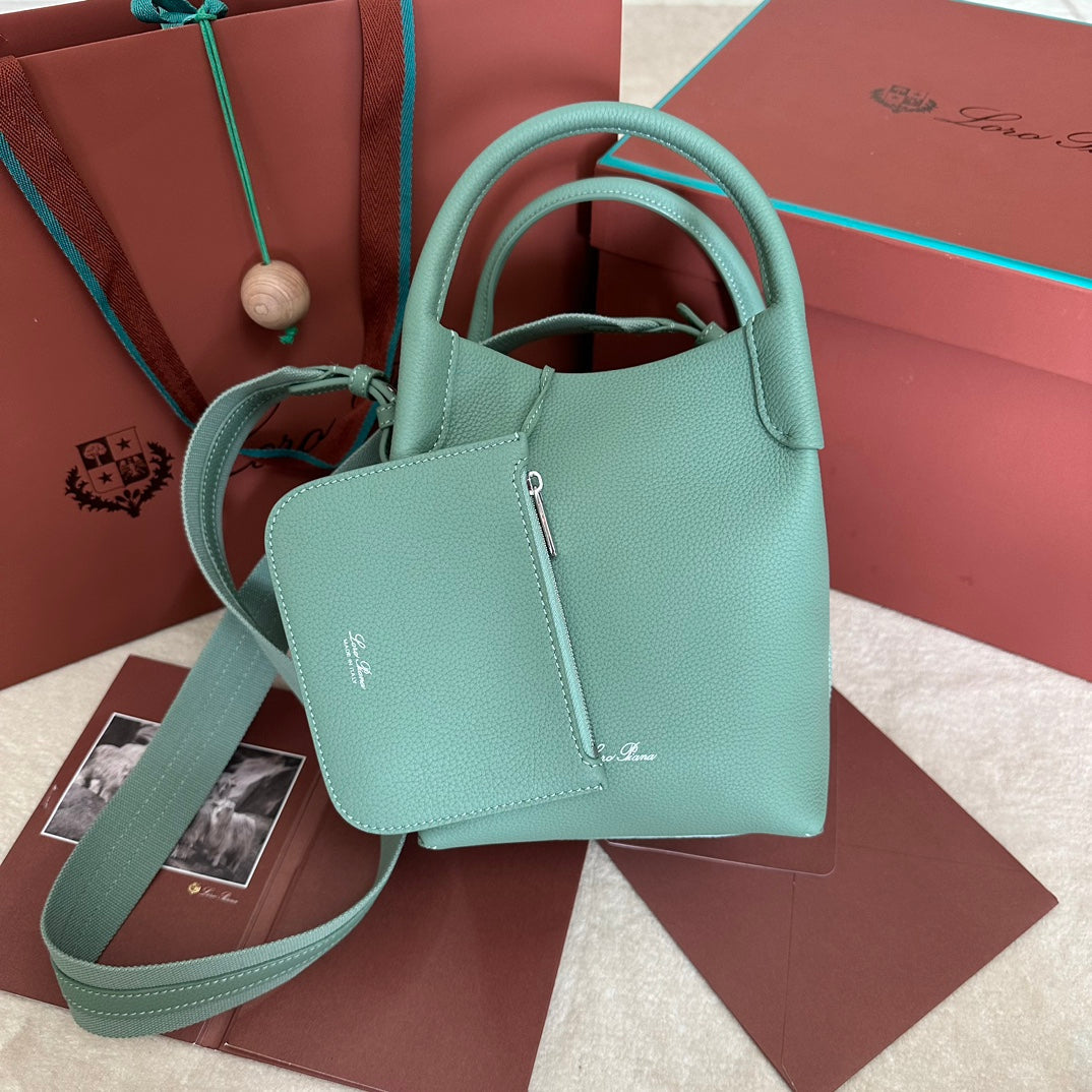 LORO PIANA SMALL 21 BALE BAG IN GREEN MINT GRAINED CALFSKIN