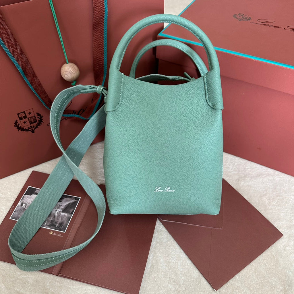 LORO PIANA SMALL 21 BALE BAG IN GREEN MINT GRAINED CALFSKIN