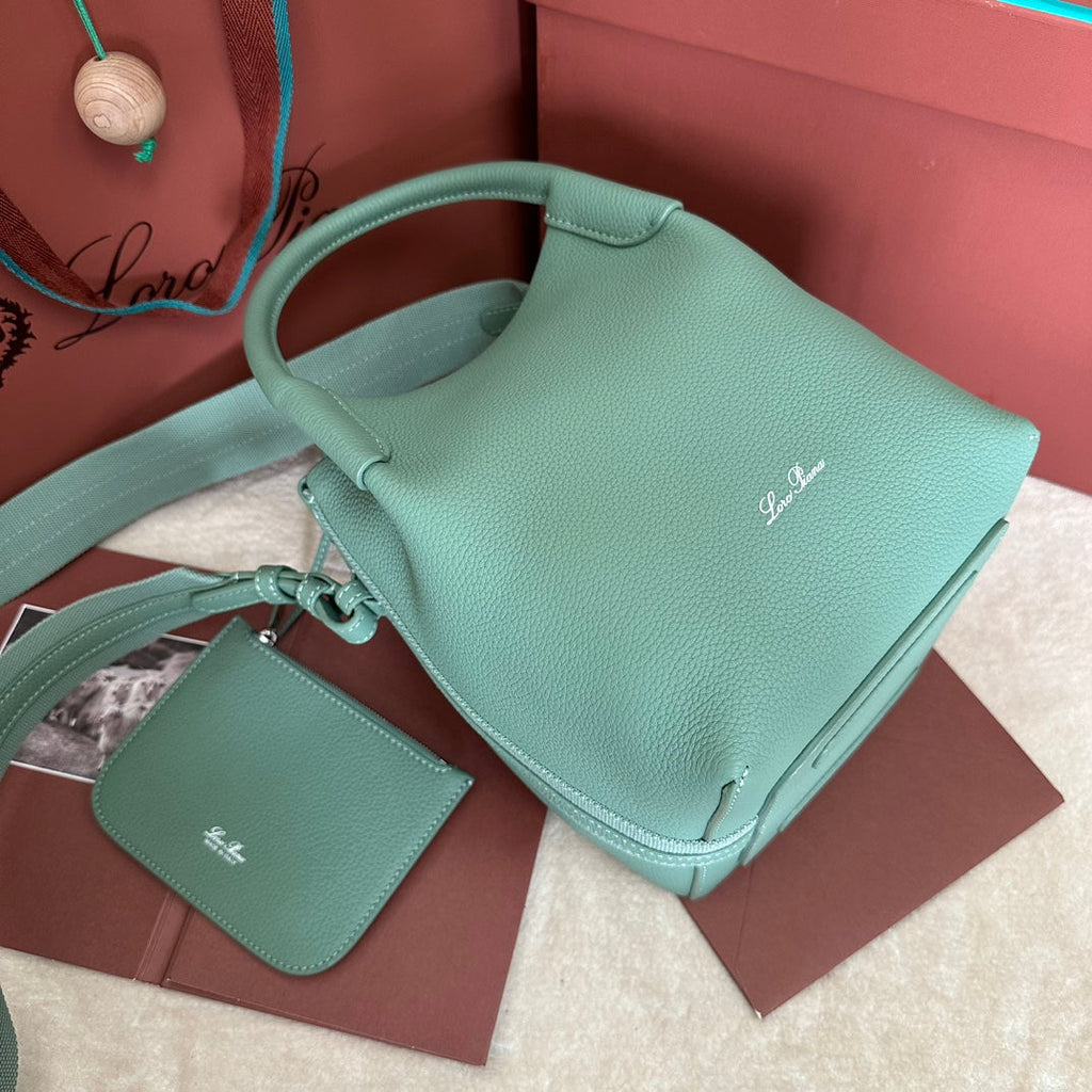 LORO PIANA SMALL 21 BALE BAG IN GREEN MINT GRAINED CALFSKIN