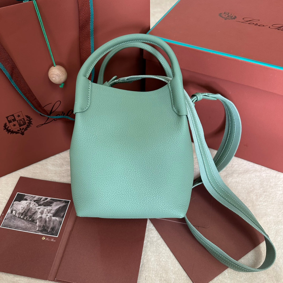 LORO PIANA SMALL 21 BALE BAG IN GREEN MINT GRAINED CALFSKIN