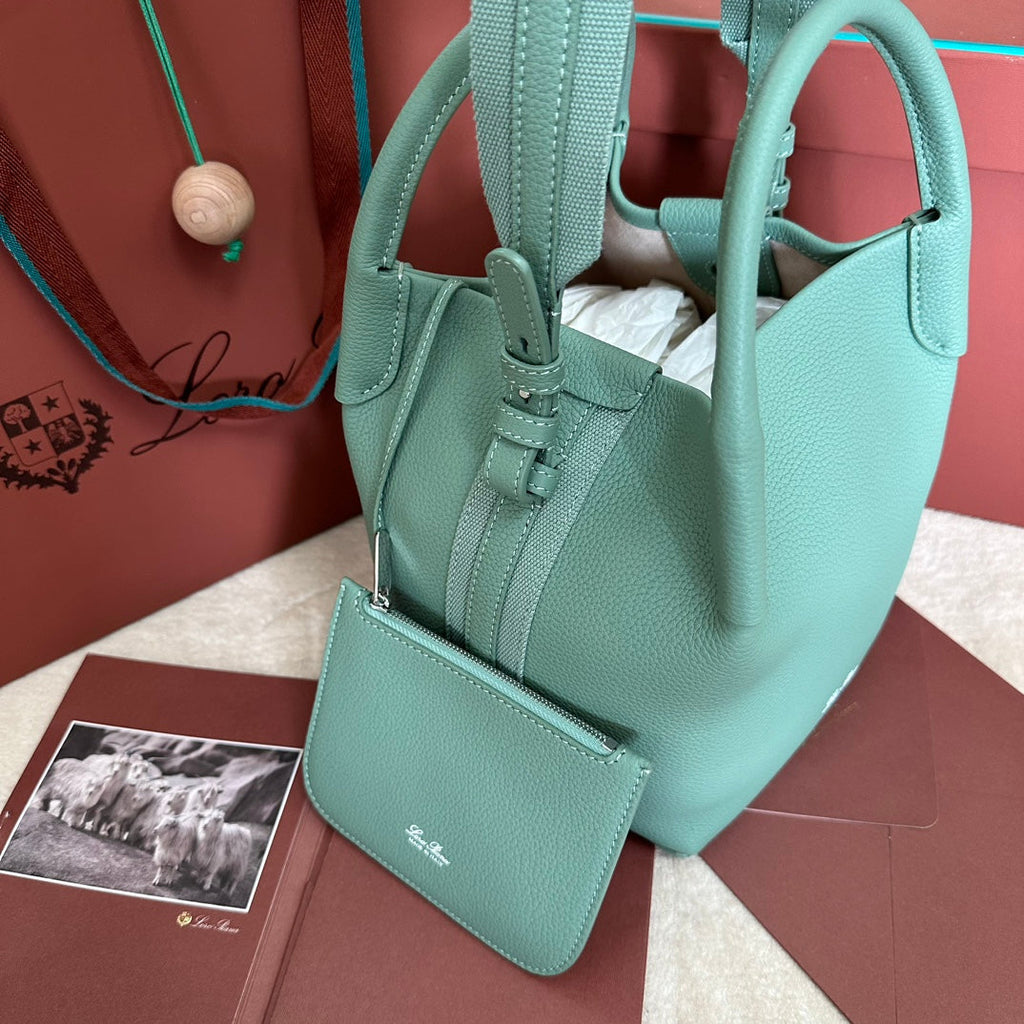 LORO PIANA SMALL 21 BALE BAG IN GREEN MINT GRAINED CALFSKIN