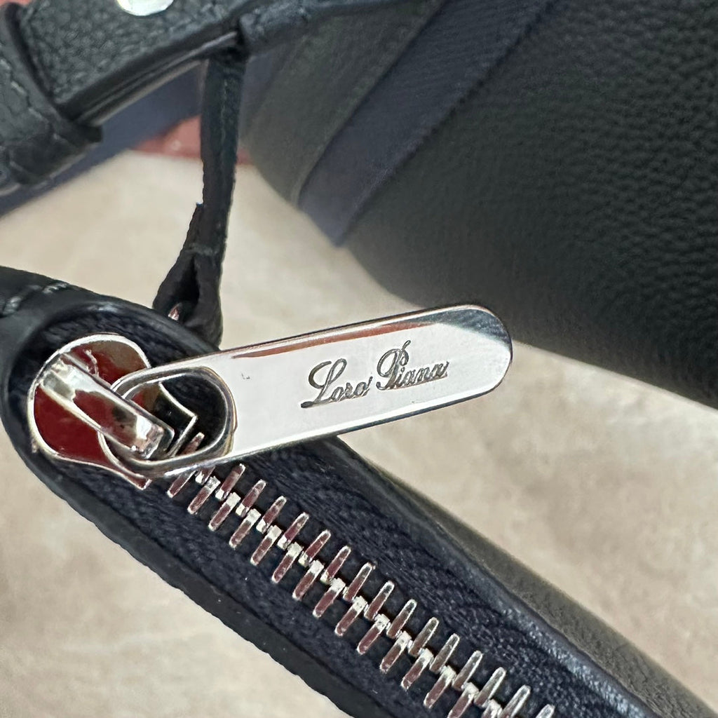 LORO PIANA SMALL 21 BALE BAG IN BLACK GRAINED CALFSKIN WITH SILVER HARDWARE