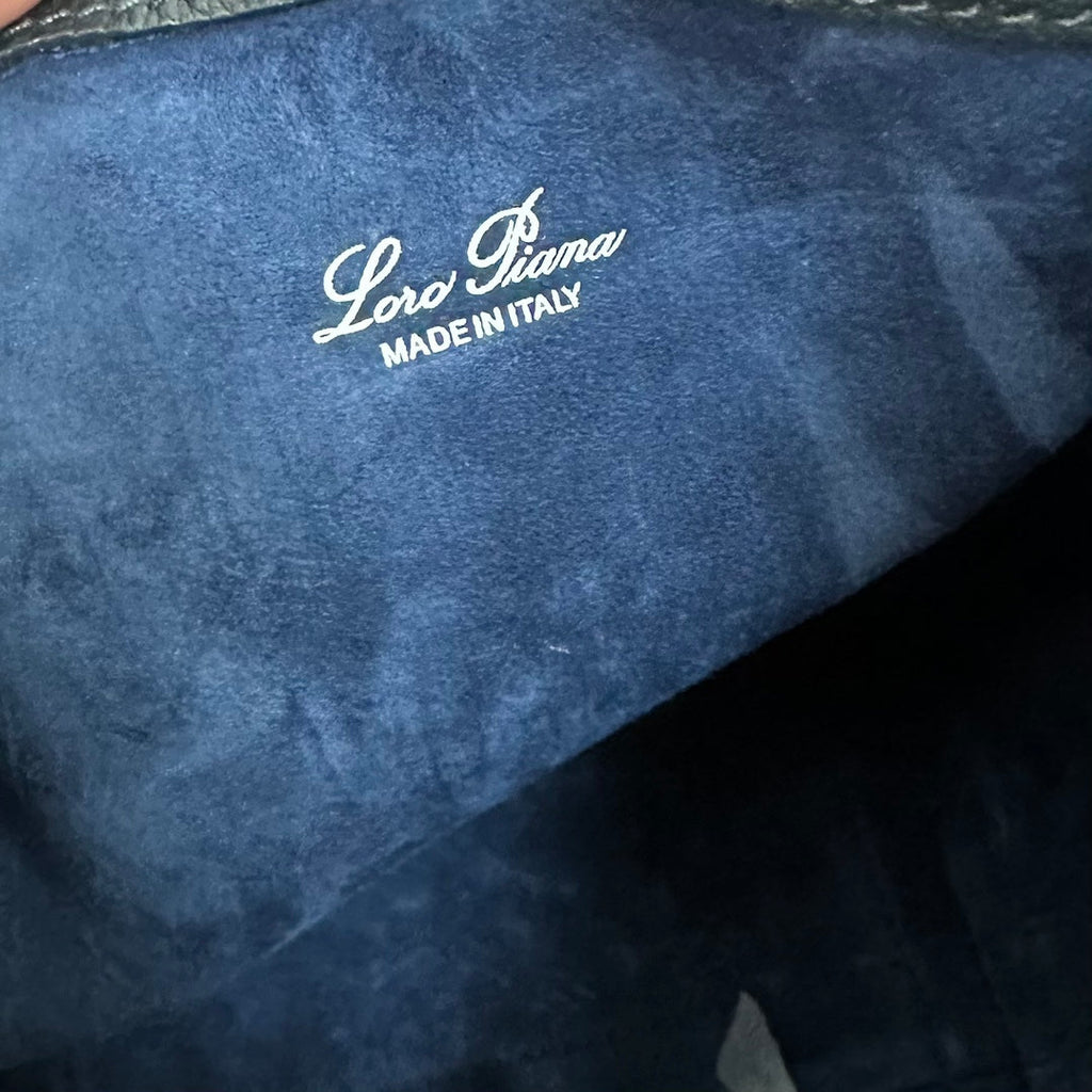 LORO PIANA SMALL 21 BALE BAG IN BLACK GRAINED CALFSKIN WITH SILVER HARDWARE