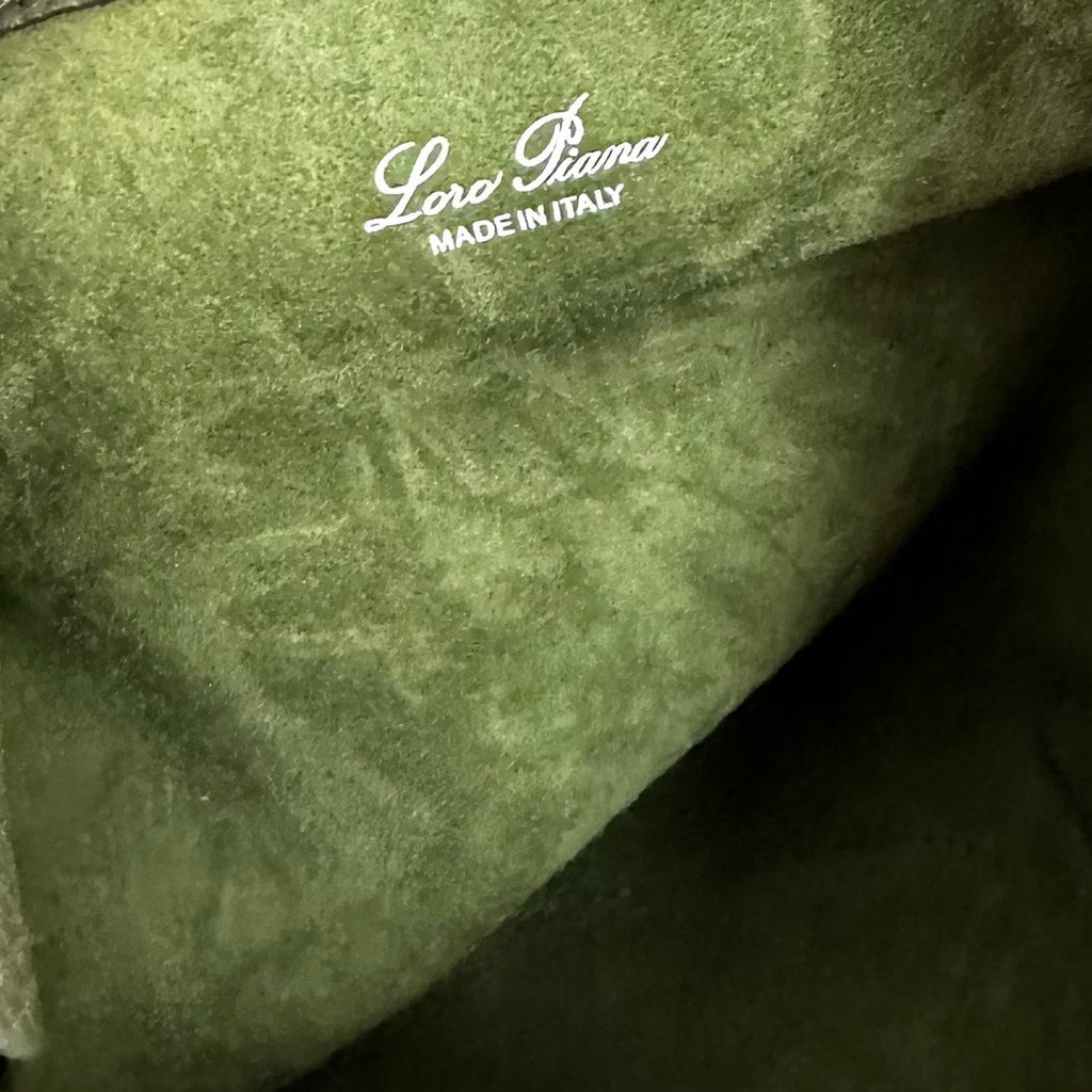 LORO PIANA SMALL 21 BALE BAG IN BASIL GREEN GRAINED CALFSKIN WITH SILVER HARDWARE