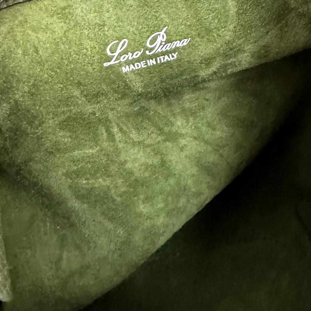 LORO PIANA SMALL 21 BALE BAG IN BASIL GREEN GRAINED CALFSKIN WITH SILVER HARDWARE