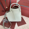 LORO PIANA SMALL 21 BALE BAG IN PEARL GRAY GRAINED CALFSKIN WITH SILVER HARDWARE