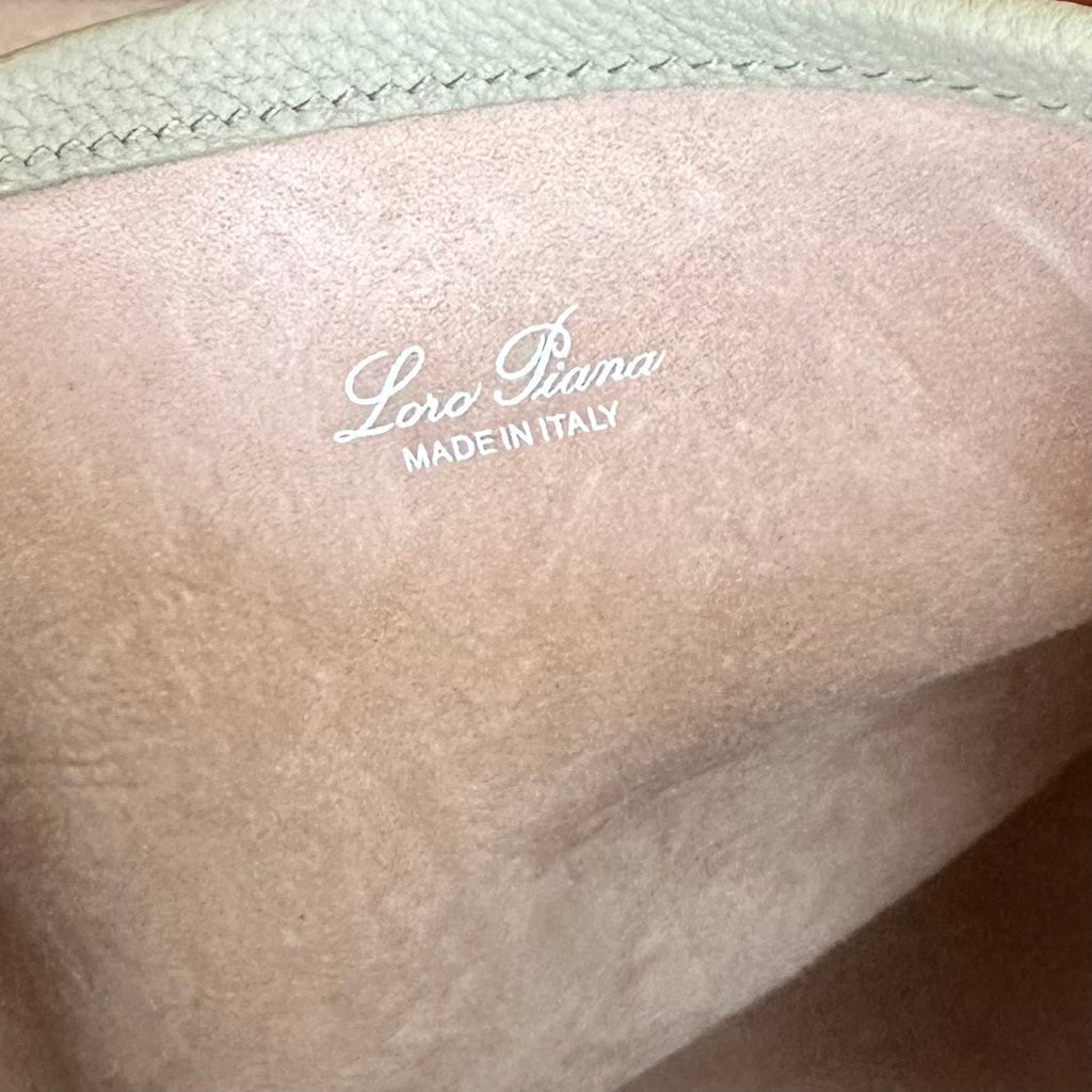 LORO PIANA SMALL 21 BALE BAG IN PEARL GRAY GRAINED CALFSKIN WITH SILVER HARDWARE