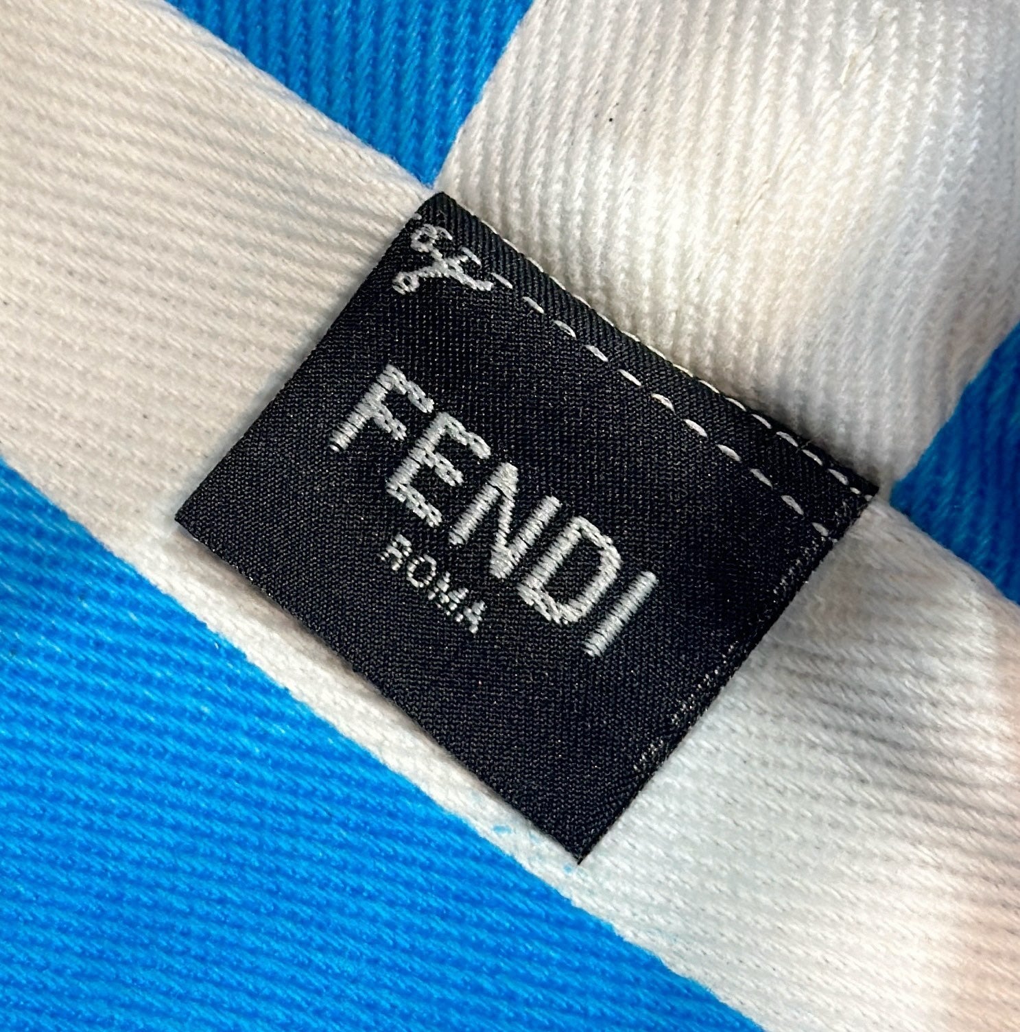 FENDI MINI ROLL BAG 15 OCEAN BLUE MIX WHITE FF JACQUARD FABRIC