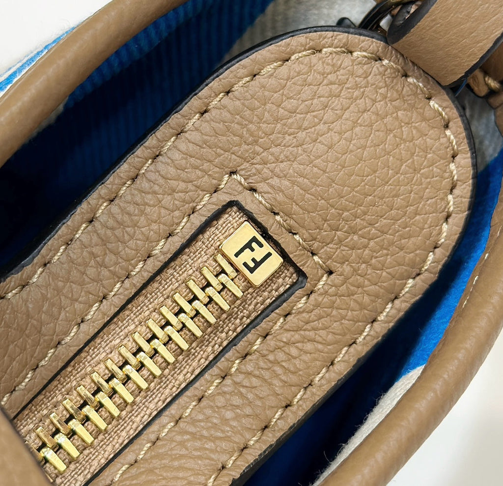 FENDI MINI ROLL BAG 15 OCEAN BLUE MIX WHITE FF JACQUARD FABRIC