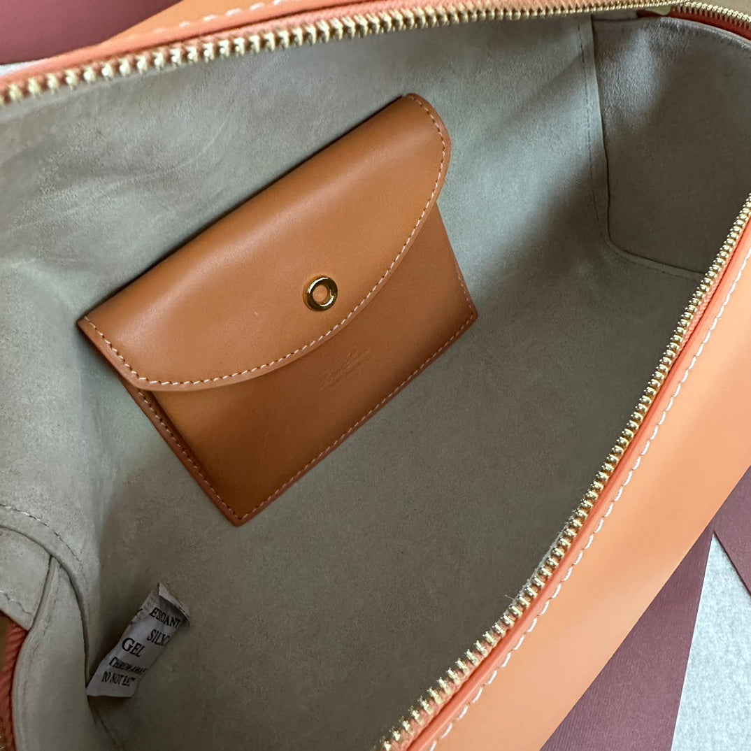 LORO PIANA EXTRA BAG L27 IN NEON ORANGE SMOOTH CALFSKIN WITH GOLD HARDWARE