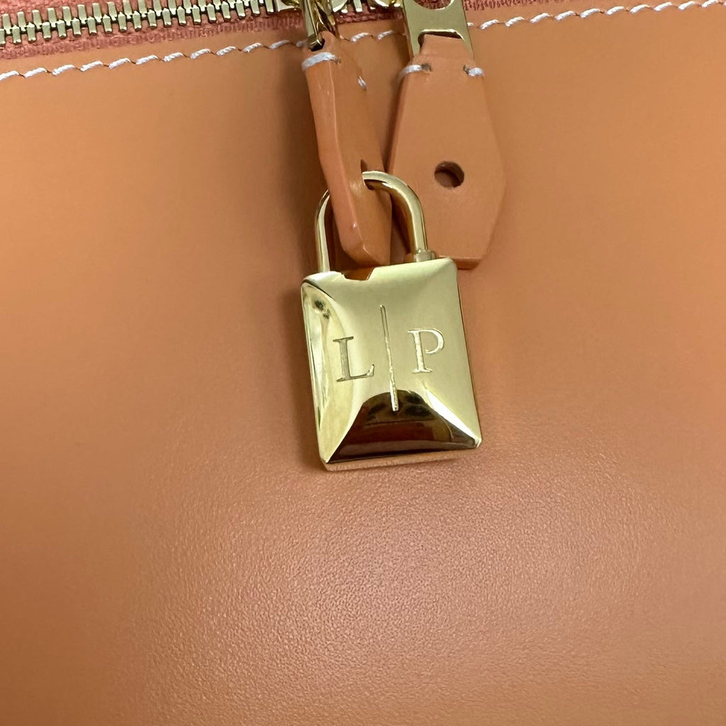 LORO PIANA EXTRA BAG L27 IN NEON ORANGE SMOOTH CALFSKIN WITH GOLD HARDWARE