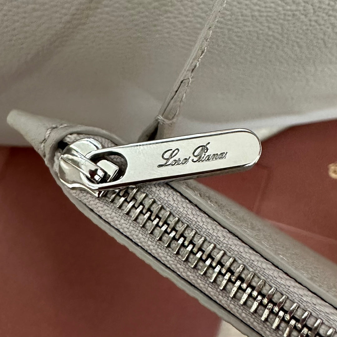 LORO PIANA MEDIUM 36 BAG IN PALE GRAY CALFSKIN WITH SILVER HARDWARE