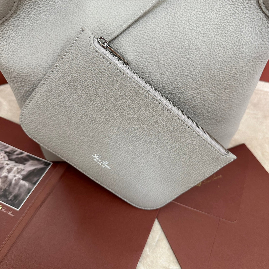 LORO PIANA MEDIUM 36 BAG IN PALE GRAY CALFSKIN WITH SILVER HARDWARE