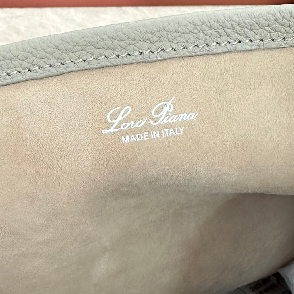 LORO PIANA MEDIUM 36 BAG IN PALE GRAY CALFSKIN WITH SILVER HARDWARE