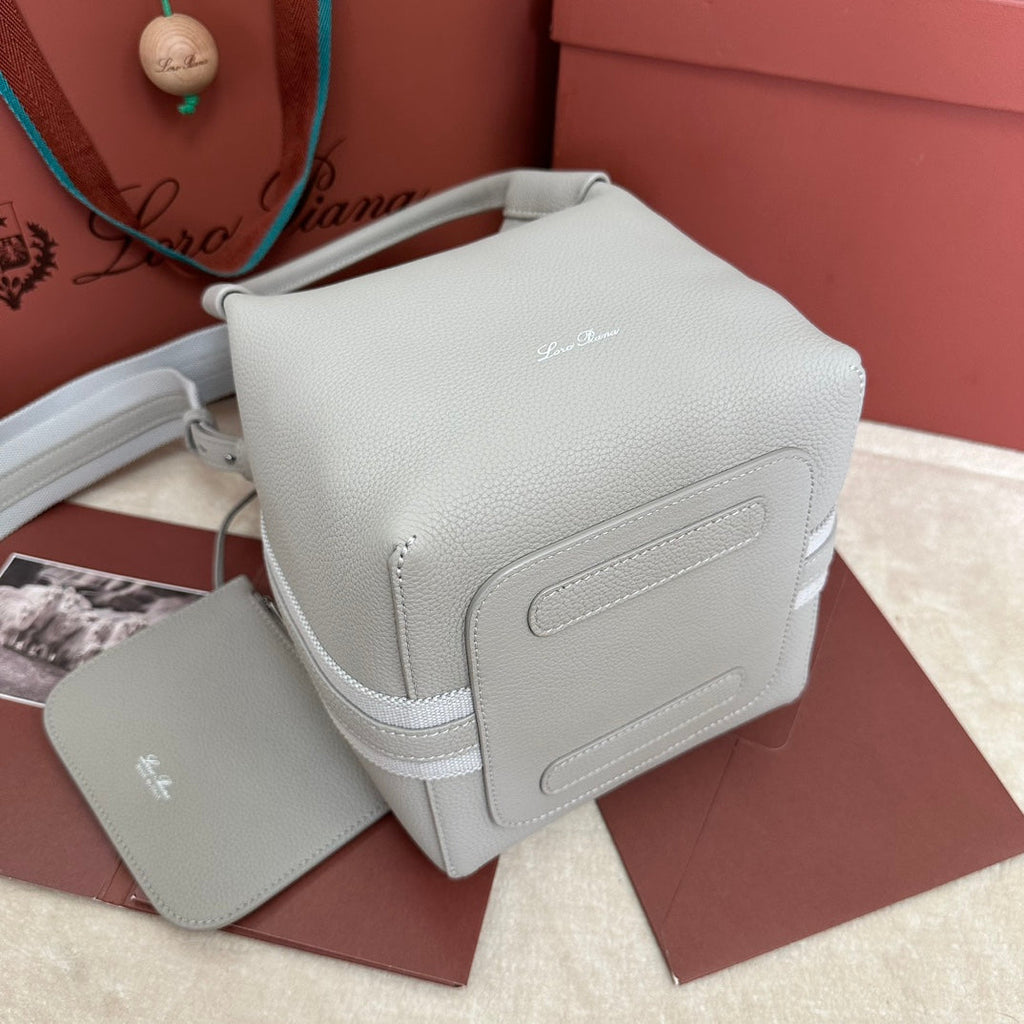 LORO PIANA SMALL 21 BALE BAG IN PALE GRAY GRAINED CALFSKIN