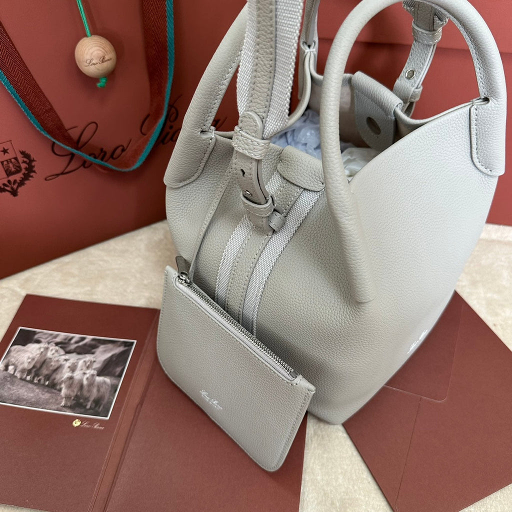 LORO PIANA SMALL 21 BALE BAG IN PALE GRAY GRAINED CALFSKIN