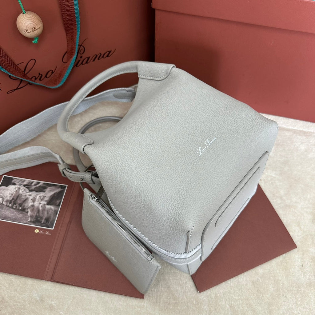 LORO PIANA SMALL 21 BALE BAG IN PALE GRAY GRAINED CALFSKIN
