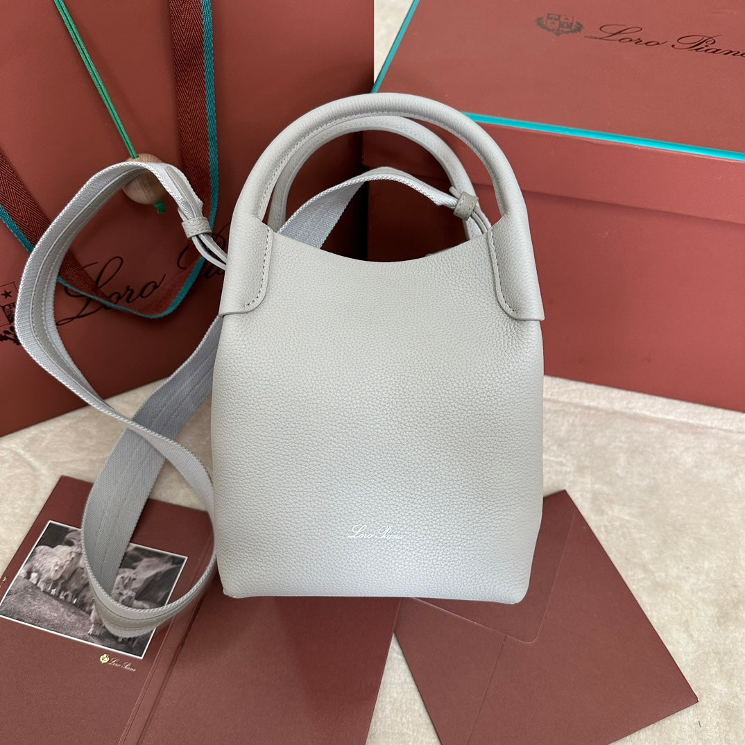 LORO PIANA SMALL 21 BALE BAG IN PALE GRAY GRAINED CALFSKIN