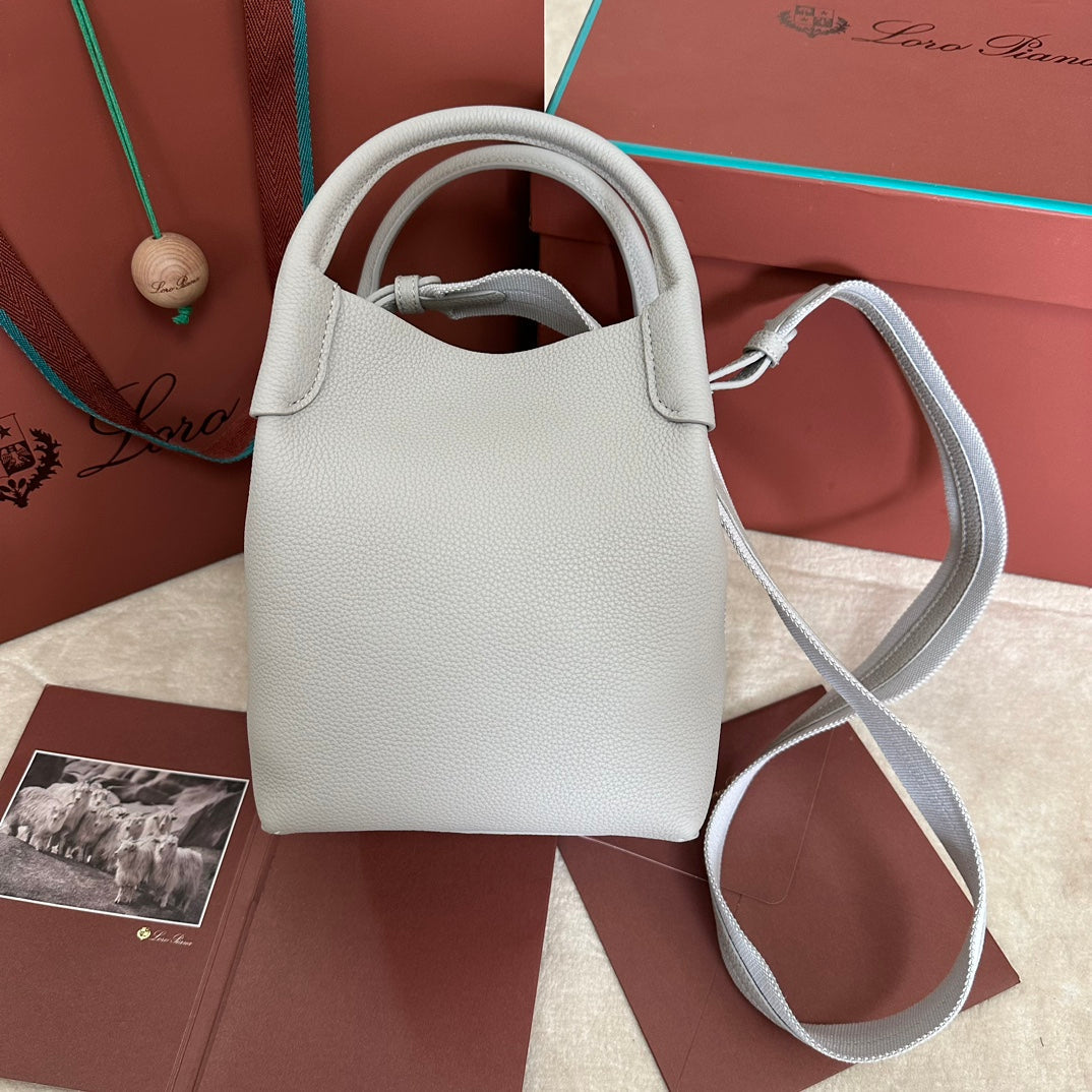 LORO PIANA SMALL 21 BALE BAG IN PALE GRAY GRAINED CALFSKIN