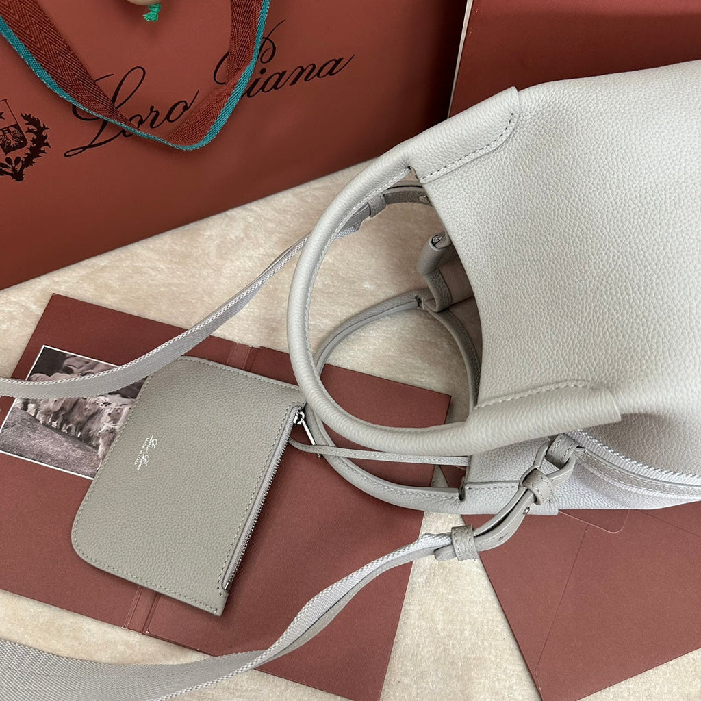 LORO PIANA SMALL 21 BALE BAG IN PALE GRAY GRAINED CALFSKIN