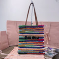 MIU MIU CROCHET TOTE BAG 38 IN MULTICOLORED WOVEN RAFFIA