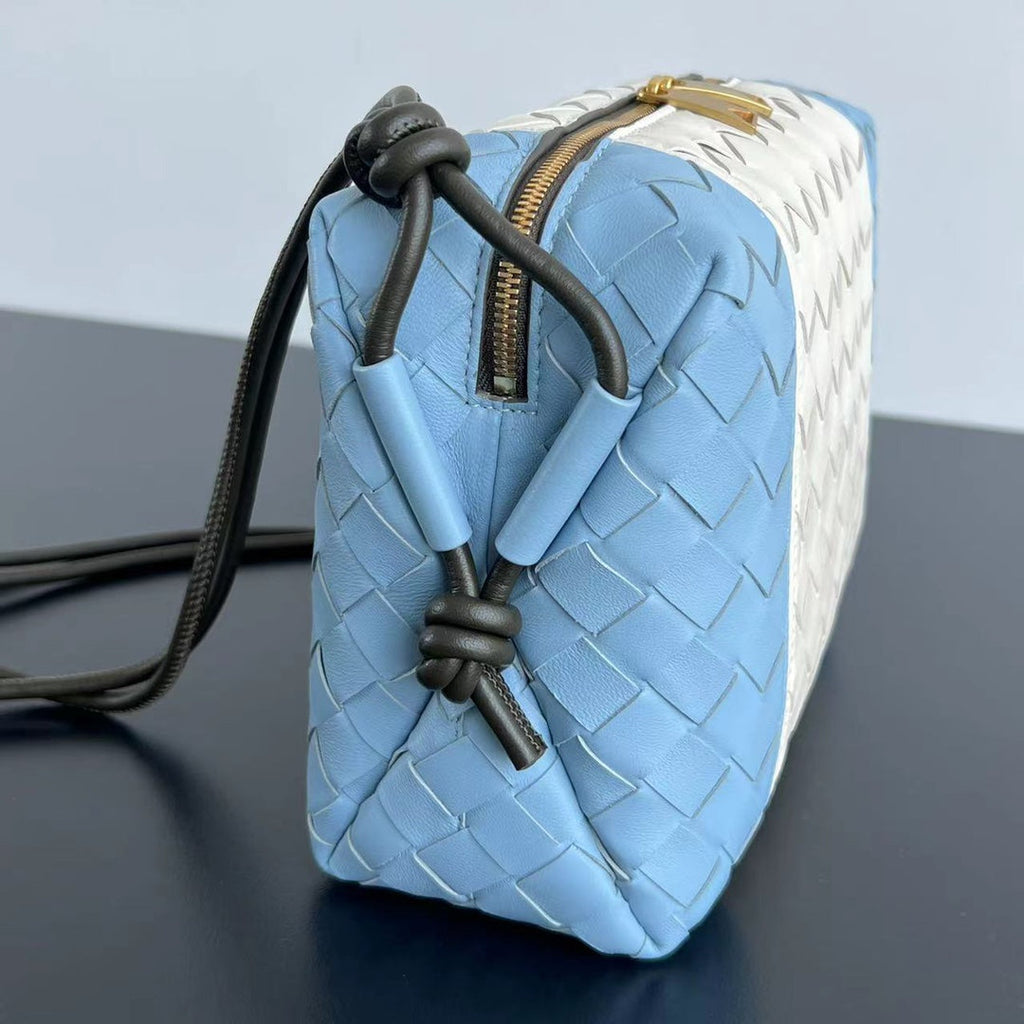 BOTTEGA VENETA SMALL LOOP 22 IN SKY BLUE MIX WHITE CALFSKIN