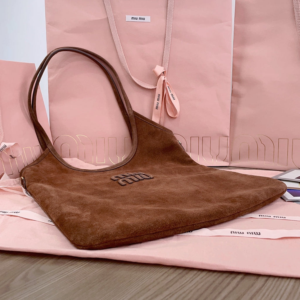 MIU MIU IVY TOTE BAG 40 IN BROWN SUEDE