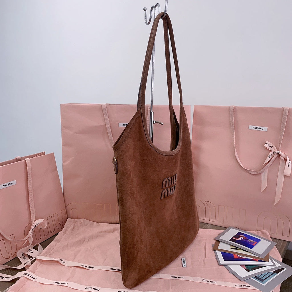 MIU MIU IVY TOTE BAG 40 IN BROWN SUEDE