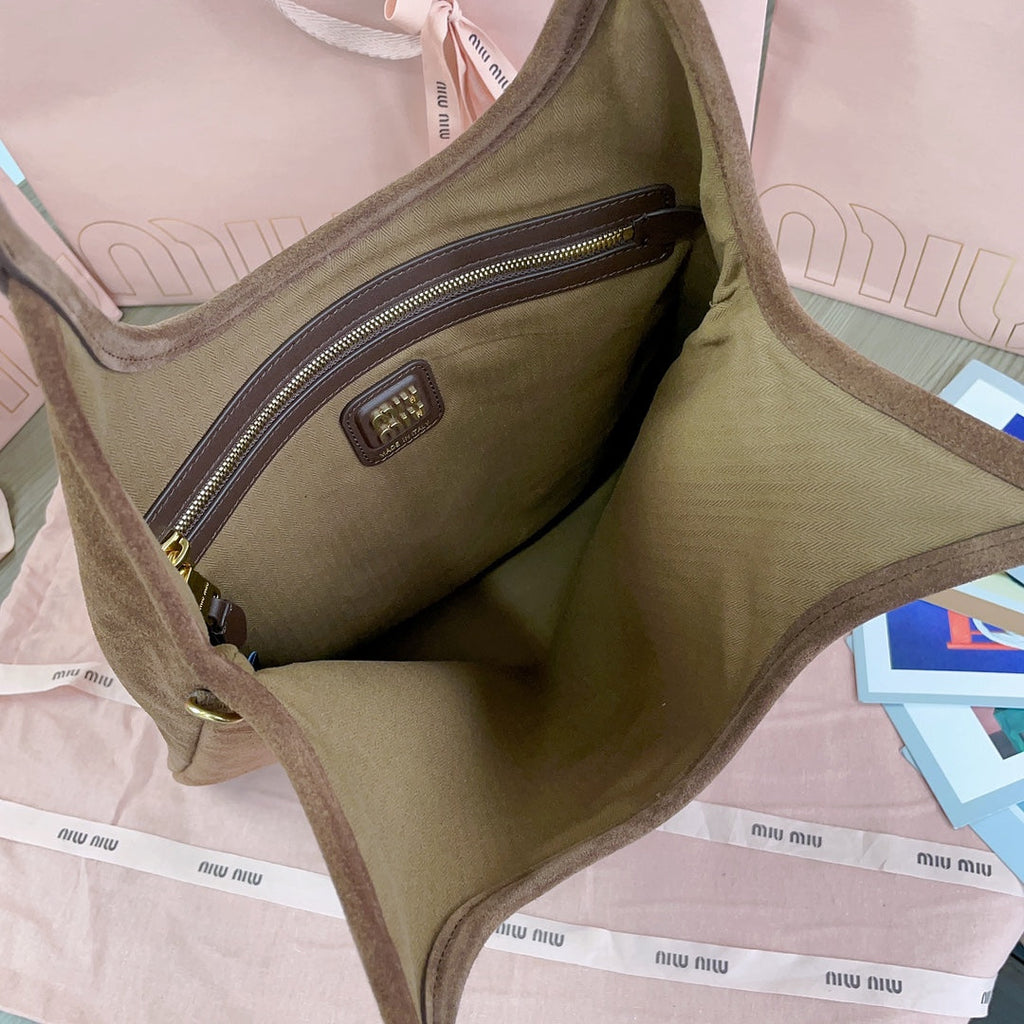 MIU MIU IVY TOTE BAG 40 IN BROWN SUEDE