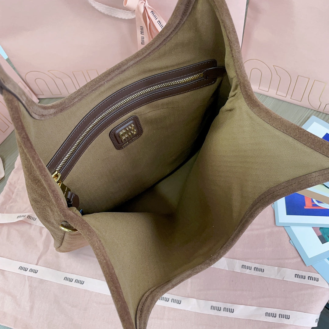 MIU MIU IVY TOTE BAG 40 IN BROWN SUEDE