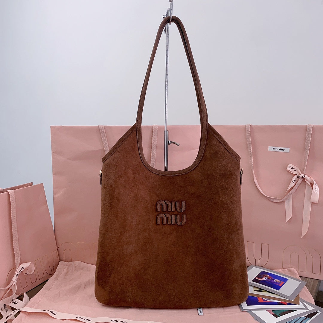 MIU MIU IVY TOTE BAG 40 IN BROWN SUEDE
