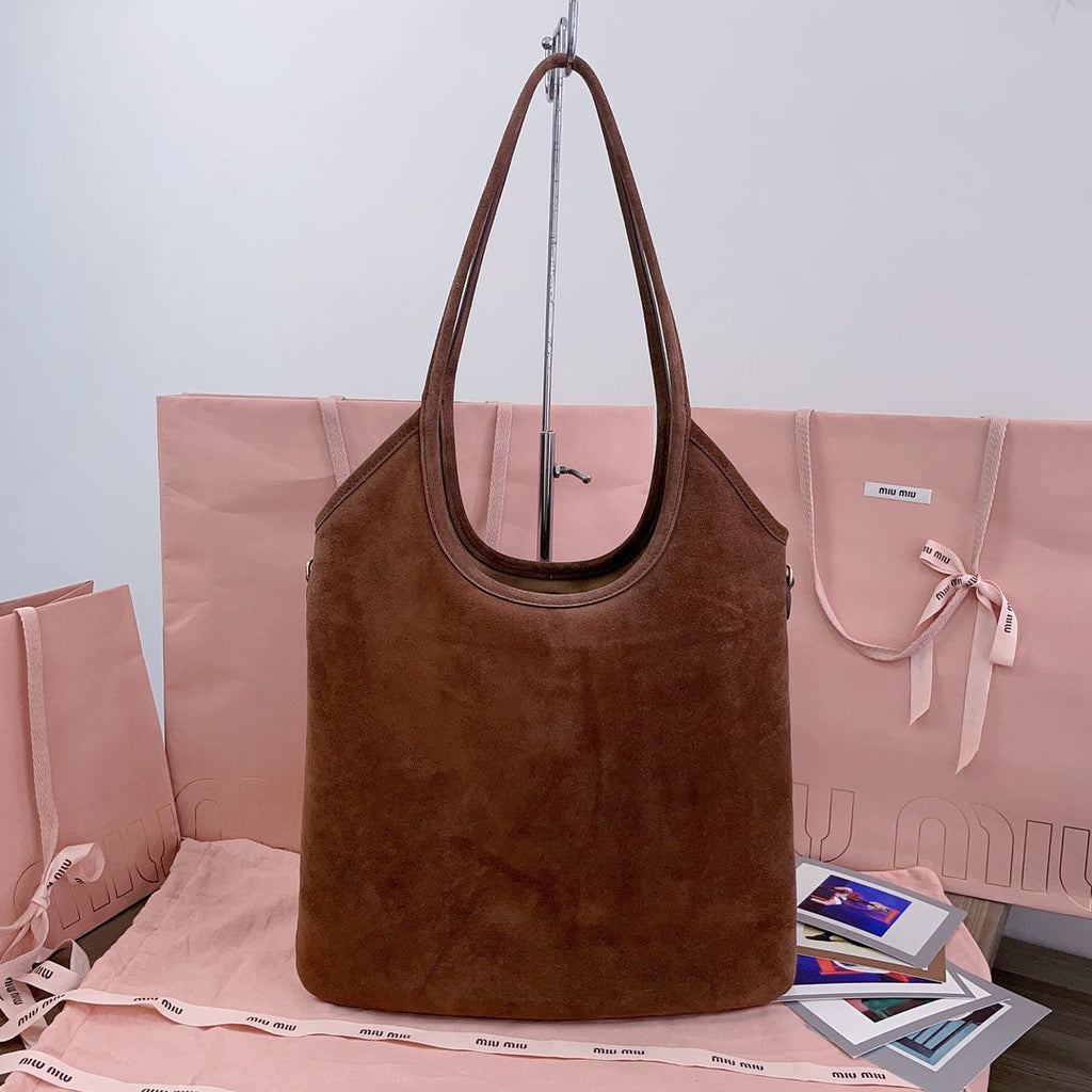 MIU MIU IVY TOTE BAG 40 IN BROWN SUEDE