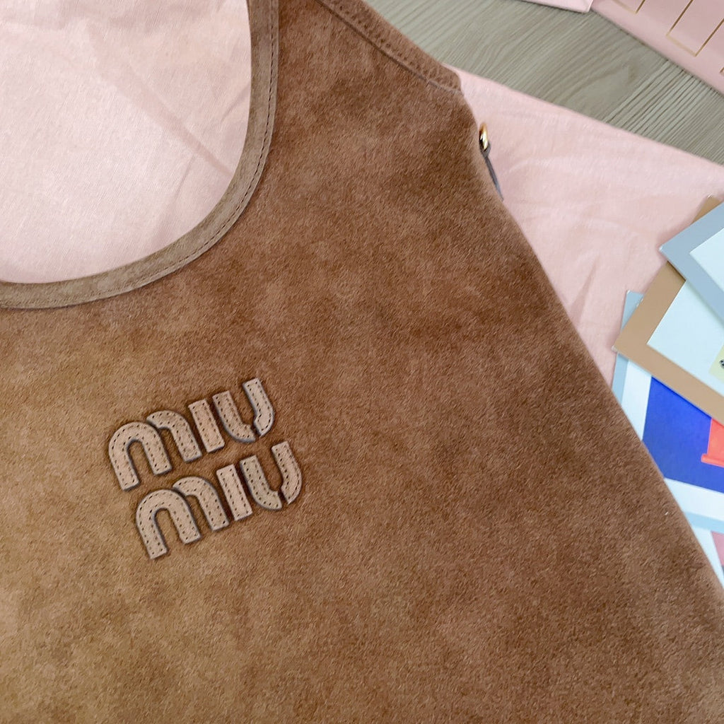 MIU MIU IVY TOTE BAG 40 IN BROWN SUEDE