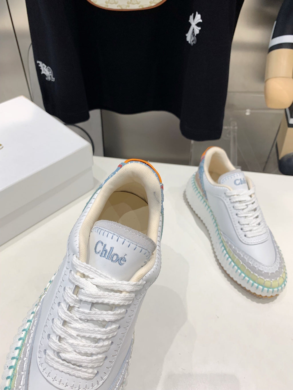 NAMA SNEAKER 5 CM IN WHITE MIX GREEN CALFSKIN