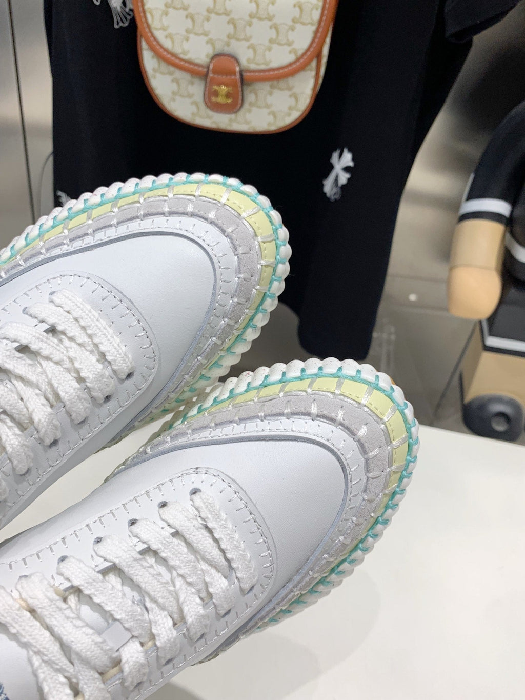 NAMA SNEAKER 5 CM IN WHITE MIX GREEN CALFSKIN