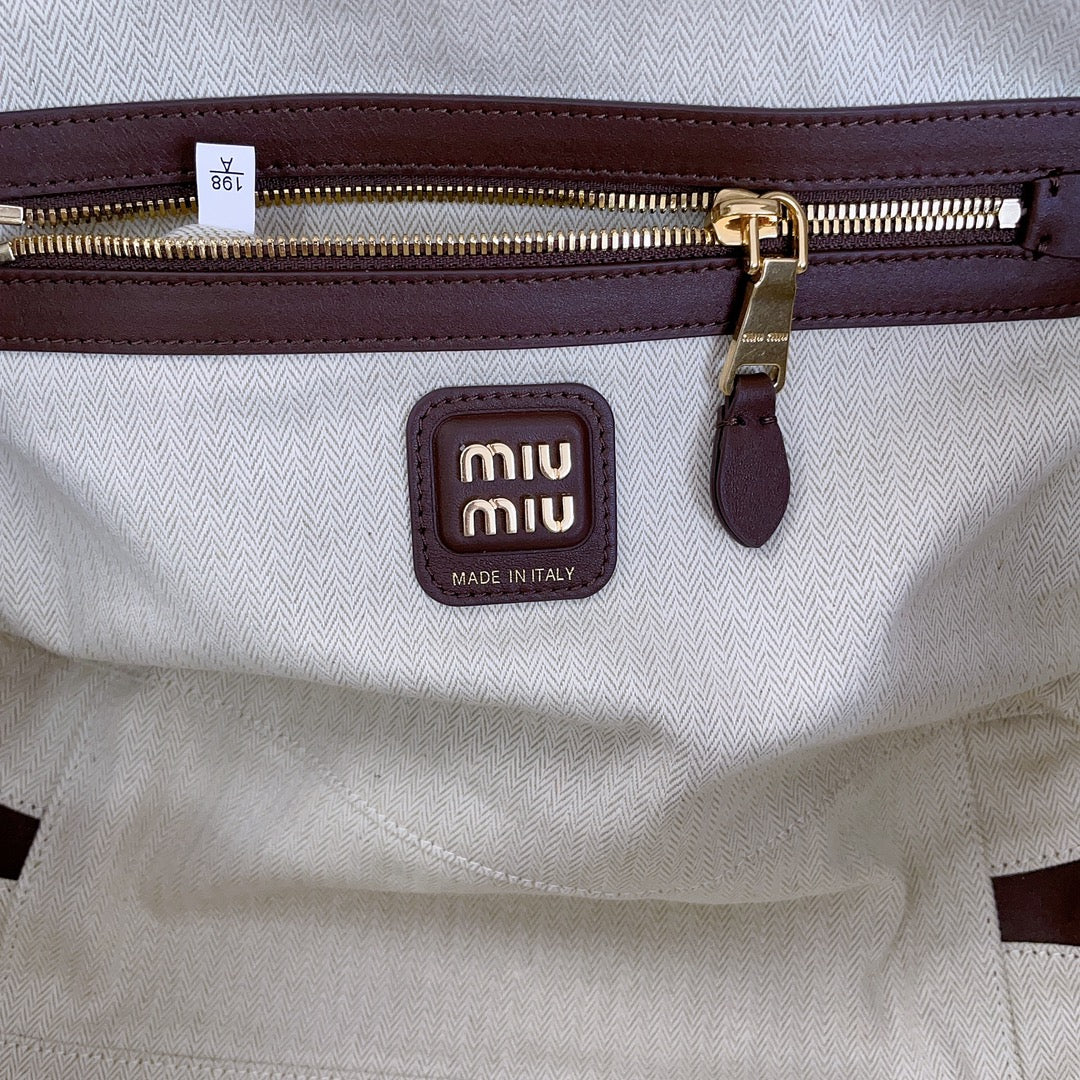 MIU MIU BEAU TOP HANDLE BAG 34 IN BROWN SUEDE