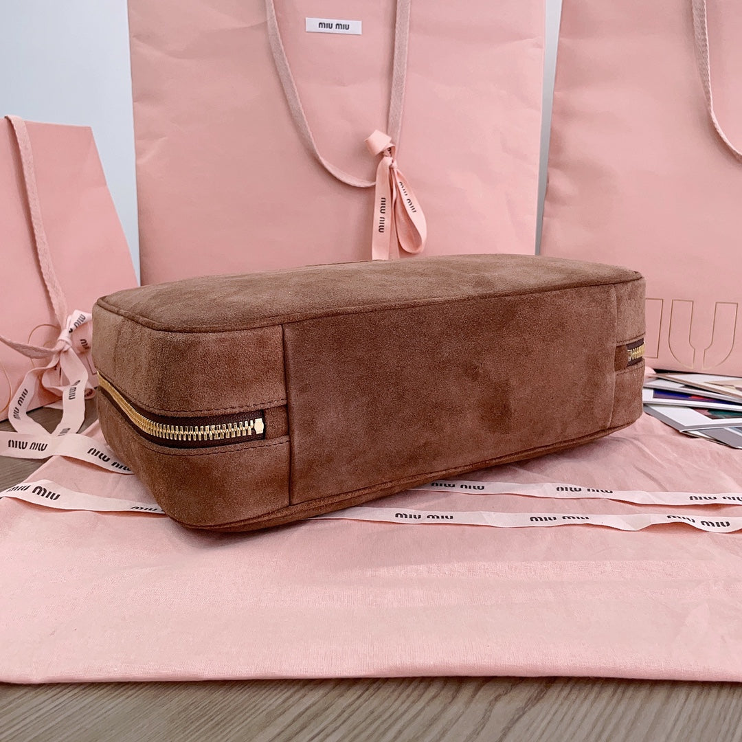 MIU MIU BEAU TOP HANDLE BAG 34 IN BROWN SUEDE