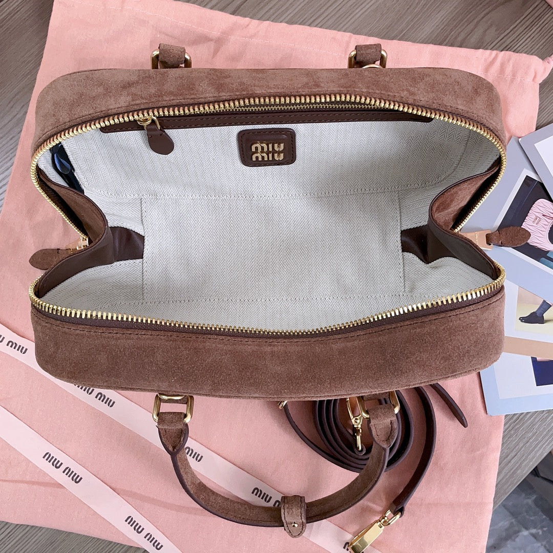 MIU MIU ARCADIE BAG 27 IN PENNY BROWN SUEDE GOLD HARDWARE