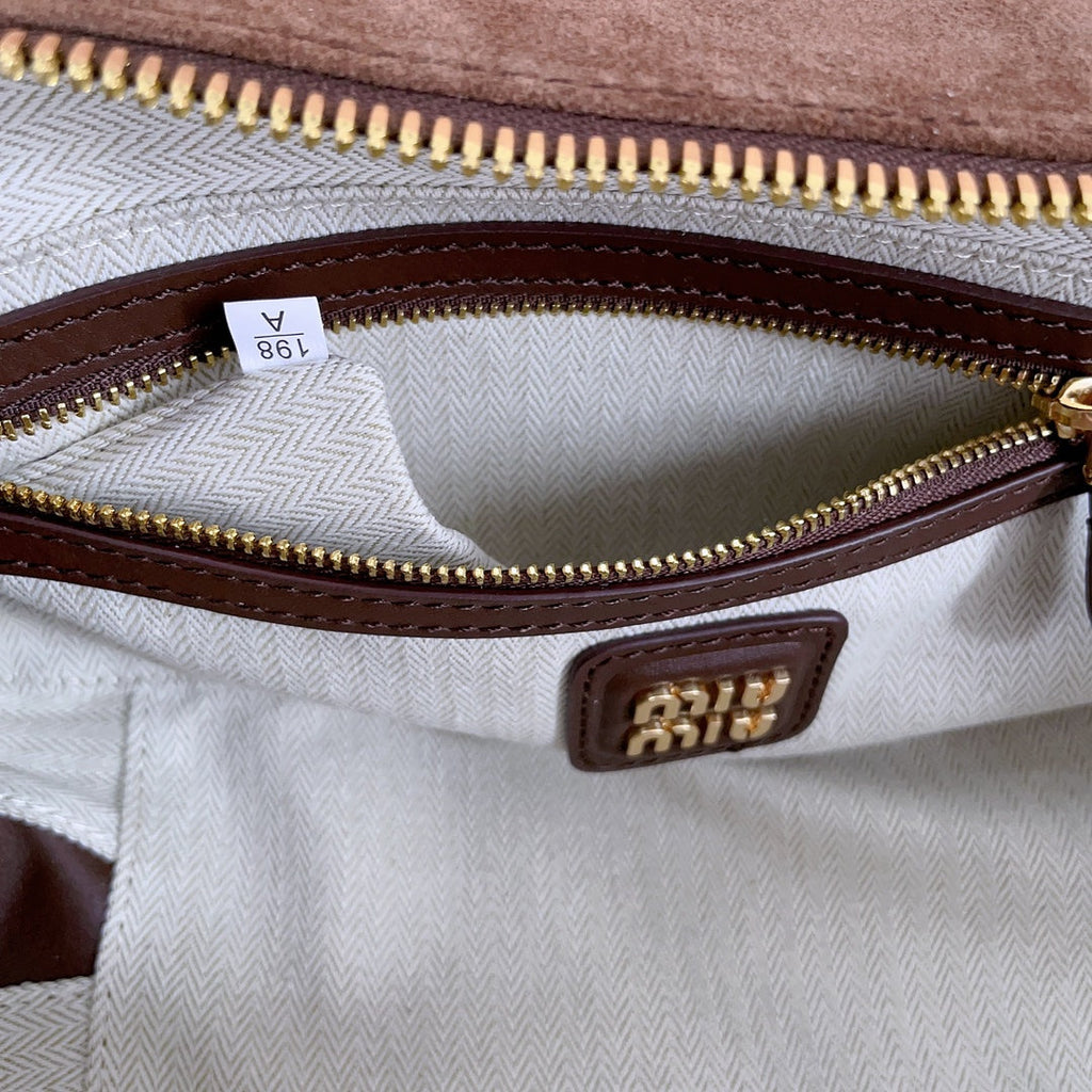 MIU MIU ARCADIE BAG 27 IN PENNY BROWN SUEDE GOLD HARDWARE