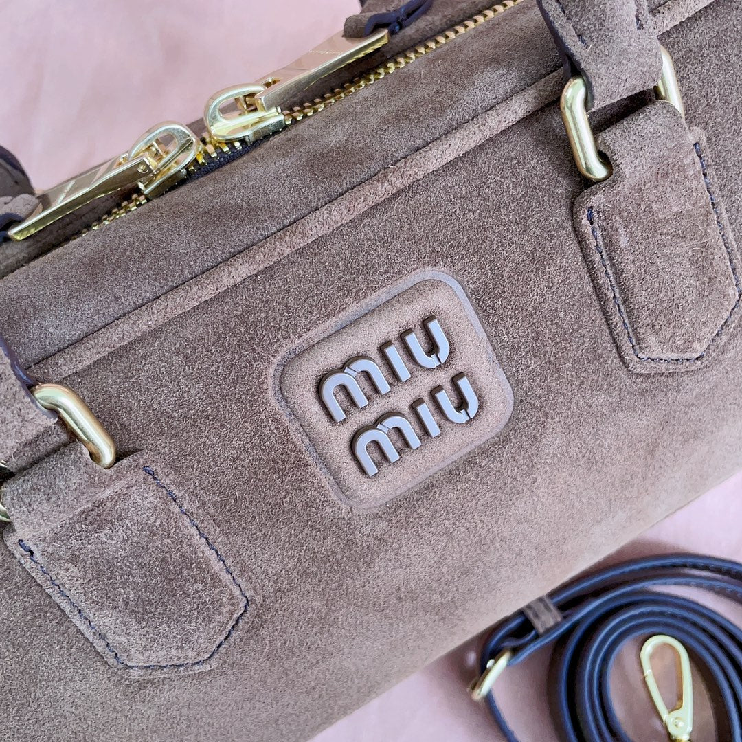 MIU MIU ARCADIE BAG 27 IN PENNY BROWN SUEDE GOLD HARDWARE
