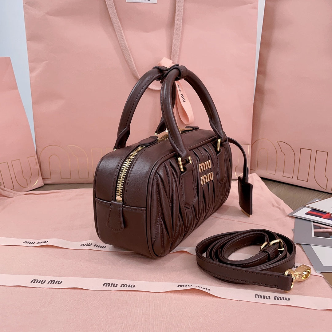 MIU MIU ARCADIE MATELASSÉ NAPPA BAG 22 IN CHESTNUT BROWN CALFSKIN GOLD HARDWARE