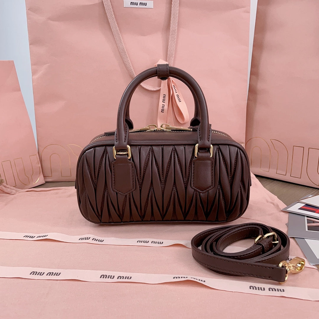 MIU MIU ARCADIE MATELASSÉ NAPPA BAG 22 IN CHESTNUT BROWN CALFSKIN GOLD HARDWARE