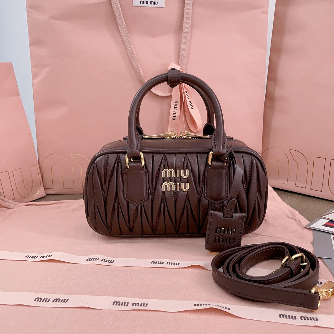 MIU MIU ARCADIE MATELASSÉ NAPPA BAG 22 IN CHESTNUT BROWN CALFSKIN GOLD HARDWARE