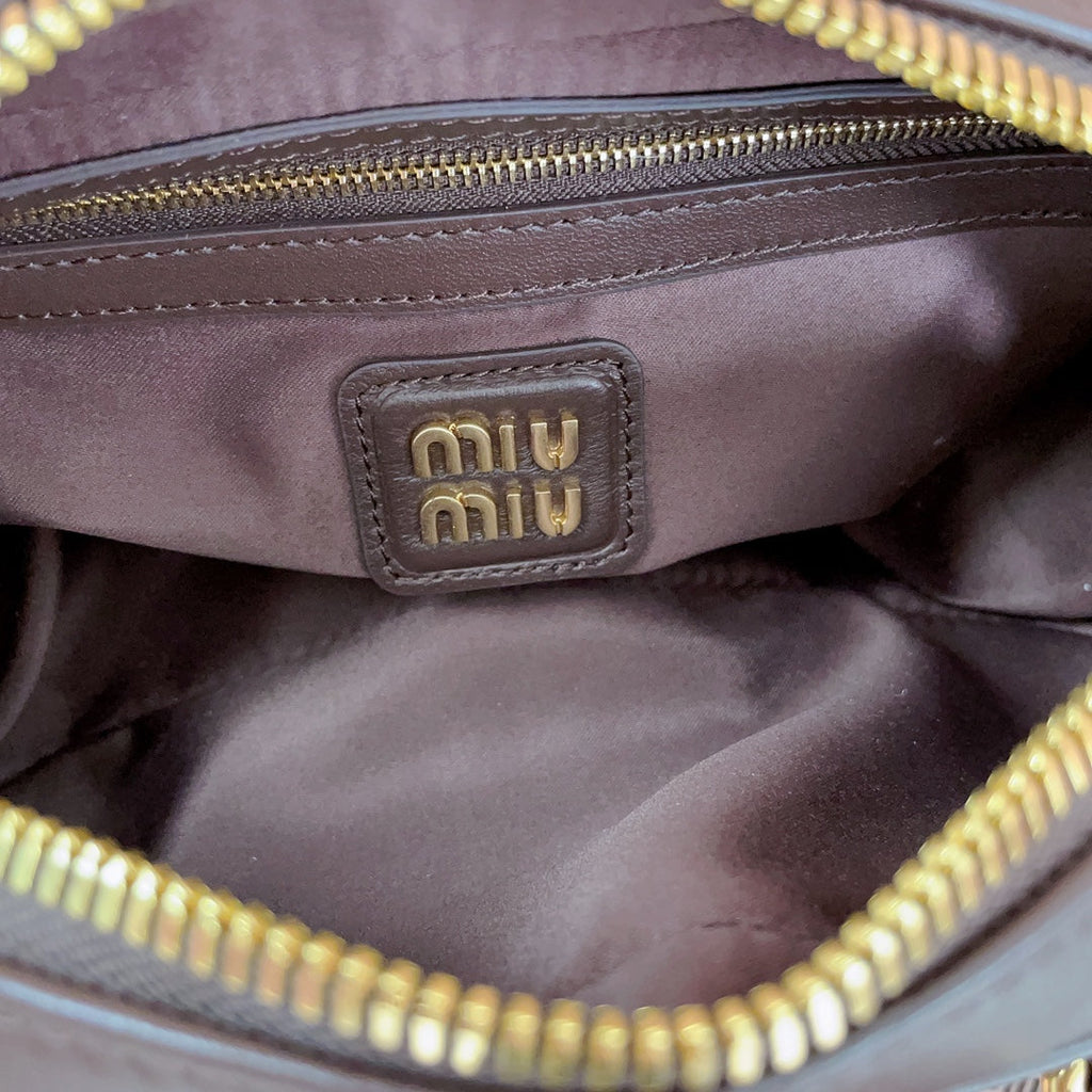 MIU MIU ARCADIE MATELASSÉ NAPPA BAG 22 IN CHESTNUT BROWN CALFSKIN GOLD HARDWARE