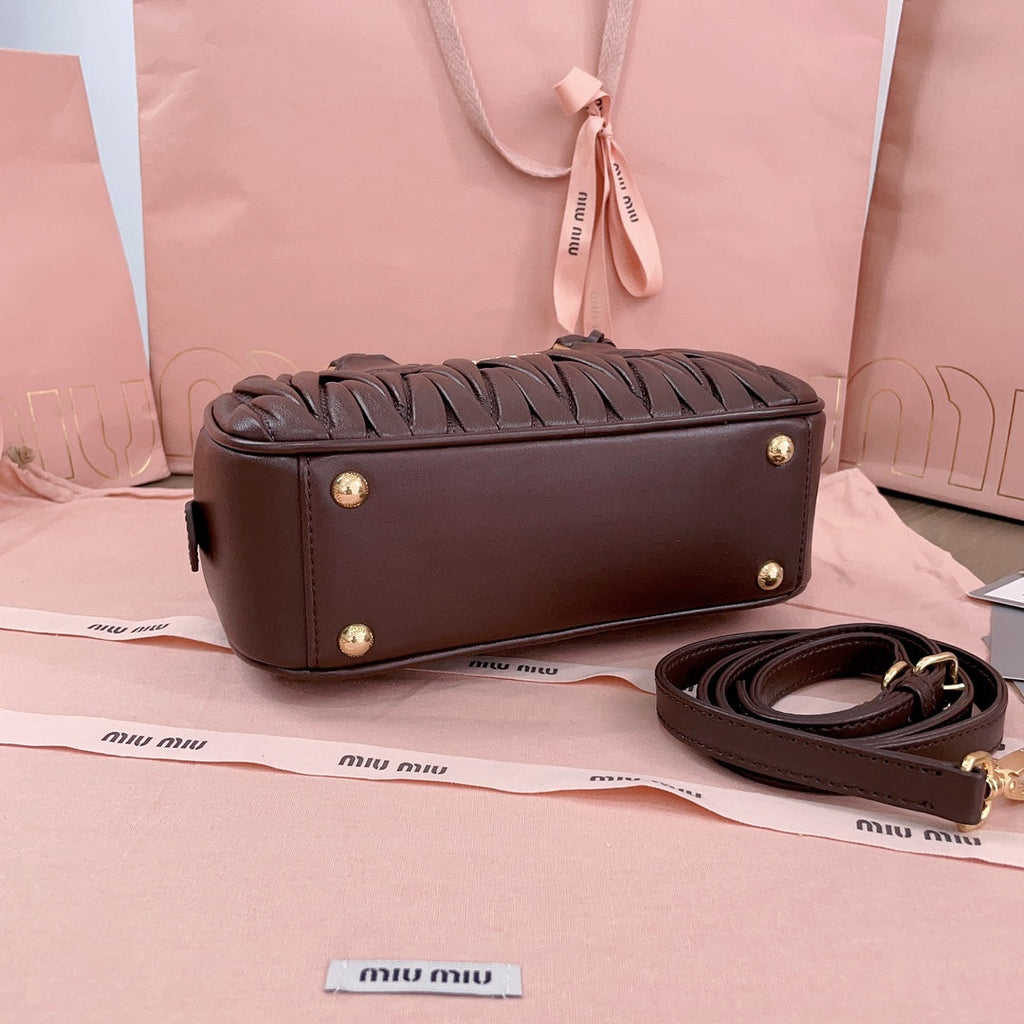 MIU MIU ARCADIE MATELASSÉ NAPPA BAG 22 IN CHESTNUT BROWN CALFSKIN GOLD HARDWARE