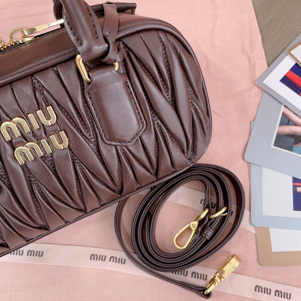 MIU MIU ARCADIE MATELASSÉ NAPPA BAG 22 IN CHESTNUT BROWN CALFSKIN GOLD HARDWARE