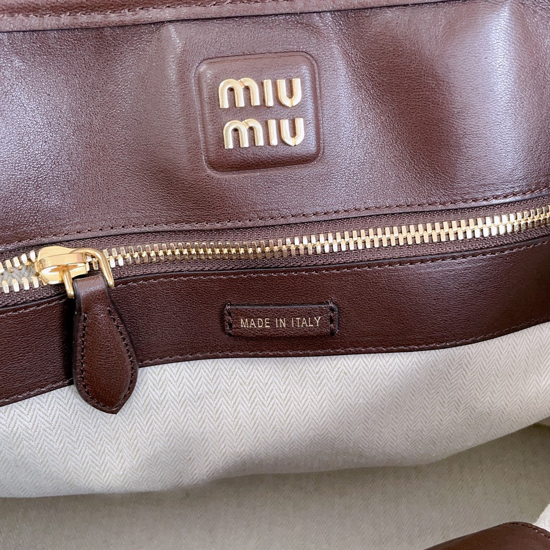MIU MIU AVENTURE NAPPA BAG 40 IN CHESTNUT LAMBSKIN GOLD HARDWARE
