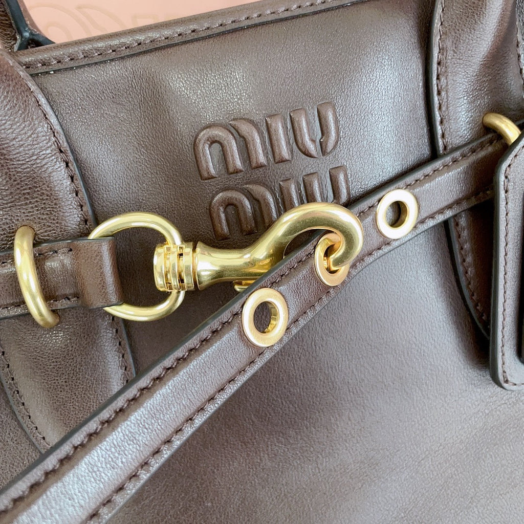 MIU MIU AVENTURE NAPPA BAG 40 IN CHESTNUT LAMBSKIN GOLD HARDWARE