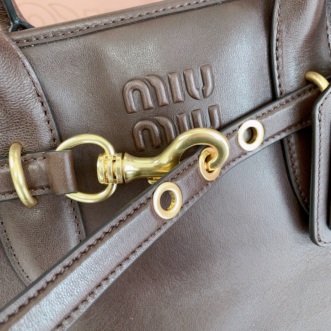 MIU MIU AVENTURE NAPPA BAG 40 IN CHESTNUT LAMBSKIN GOLD HARDWARE