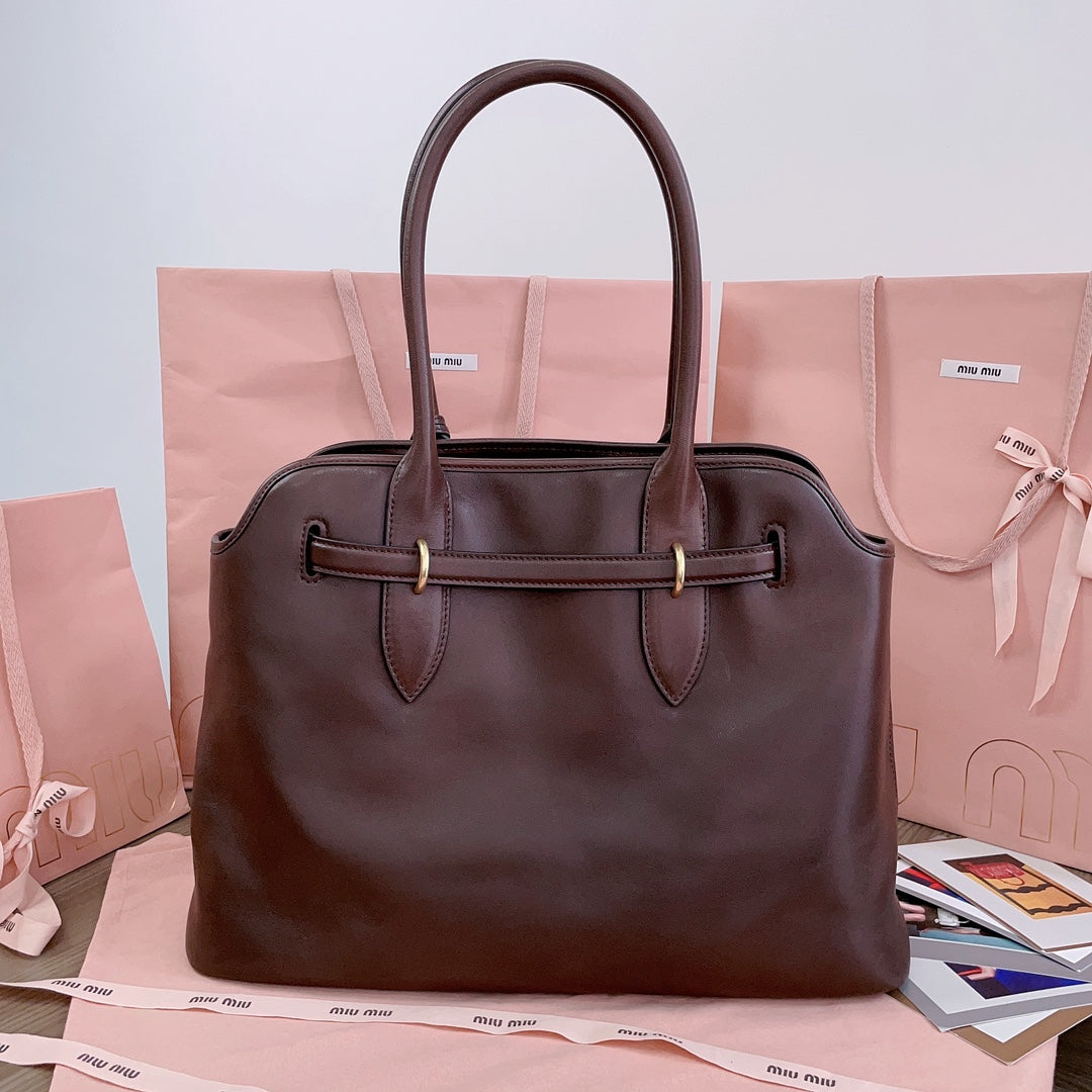 MIU MIU AVENTURE NAPPA BAG 40 IN CHESTNUT LAMBSKIN GOLD HARDWARE